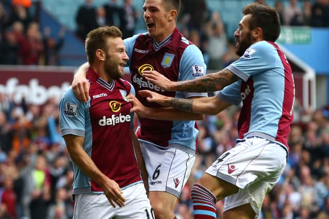 Andi Weimann, left, on target early in his career with Villa. (Image: Getty Images)
