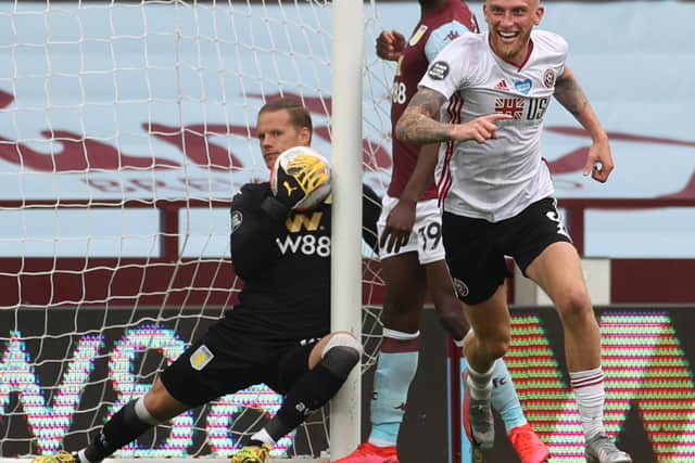Orjan Nyland in goal for Villa for the controversial non-goal against Sheffield United in Premier League’s ‘Project Restart’ post-Covid, where the Blades where eventually relegated.