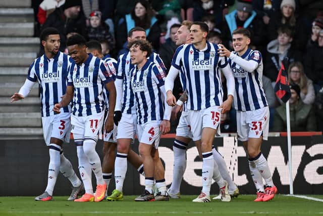 Caleb Taylor celebrates scoring his only senior Albion goal in the FA Cup at Bournemouth.