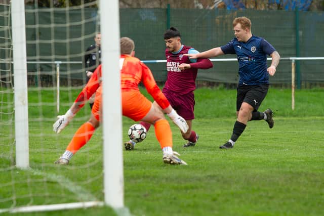 Dawley Town Forward Kaleem Ramzan on the attack