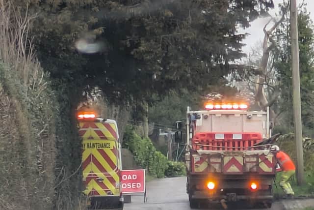 A lane is closed in Church Preen so that potholes can be fixed. Picture: LDRS