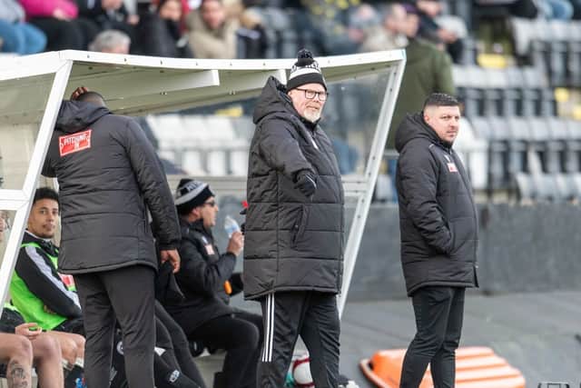 Former Telford Town boss Steve Hinks (centre). Picture: Jim Wall