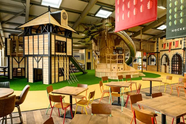 The cafe's seating area at Hockerhill Adventure Playbarn