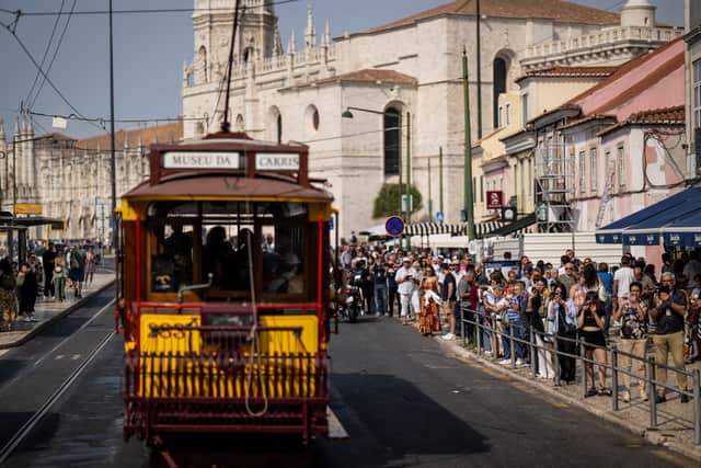 Historical trams of Carris in Lisbon. (Photo by PATRICIA DE MELO MOREIRA/AFP via Getty Images)