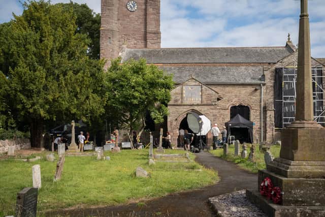 Filming at The village’s ancient Parish Church of St Peter and Paul. Visit Herefordshire