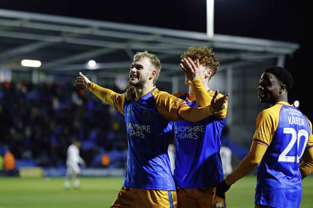 Taylor Perry celebrates his goal against Notts County