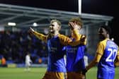 Taylor Perry celebrates his goal against Notts County