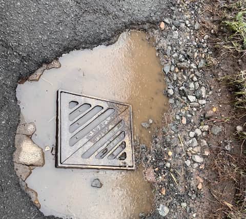 The terrible state of this pothole in Moreton Say, near Market Drayton