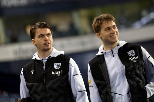 Youngster Joe Wallis, pictured right with Josh Griffiths, was around Albion’s first-team squad on matchdays last season. (Photo by Adam Fradgley/West Bromwich Albion FC via Getty Images)