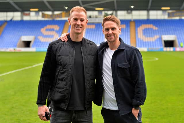 Joe Hart (left) with Dave Edwards at Shrewsbury Town