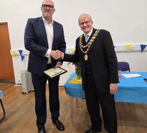 Greg Davies and Wem's mayor, Councillor David Parry