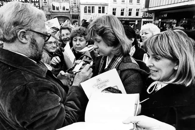 December 8, 1984, the day after the gala charity premiere of the film A Christmas Carol at the Empire cinema, Shrewsbury, on December 7, 1984. One of the stars, Edward Woodward, went shopping in Shrewsbury and was besieged by autograph hunters.