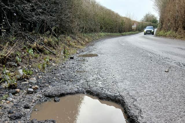 A huge pothole in the Oswestry area.