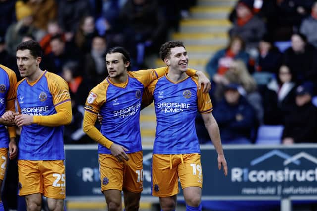 Iwan Morgan goal celebrates his first Shrewsbury Town goal