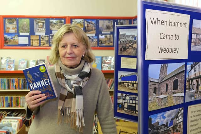Jane Keating, resident and co-curator at Weobley Museum shows off the Hamnet exhibition. Andy Compton image