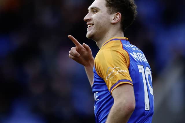 Iwan Morgan goal celebrates his first Shrewsbury Town goal