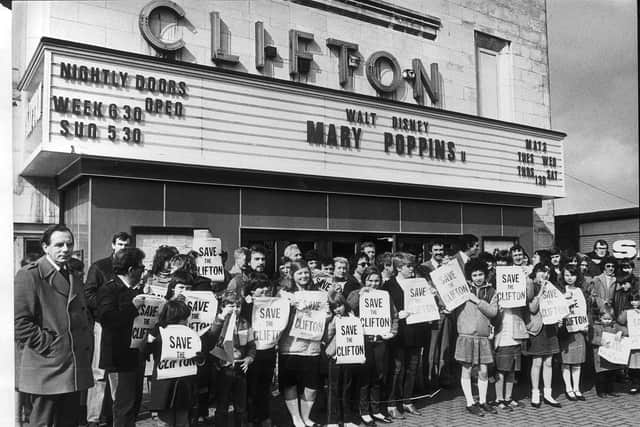Demonstrators at the Clifton Cinema in Wellington, on April 2, 1983. The Clifton was closed later that month but reopened in a reduced form about four years later, but closed again after 18 months or so. 