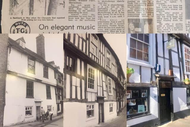 An old Shrewsbury Chronicle article about the efforts Rose Roberts had gone to in rebuilding Perches House, as well as pictures of the building from over the years