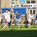 Matty Stenson fires home from the penalty spot for AFC Telford United against Worksop Town. Pic: Kieren Griffin