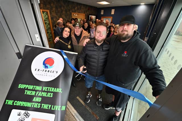 Veteran Ricky Furgusson cut the ribbon to officially open Brookside's new ex-forces hub. He was joined by Telford & Wrekin Mayor Eileen Callear, veteran Jack Raybould, and centre founder and former serviceman, Stuart Cook (front right).