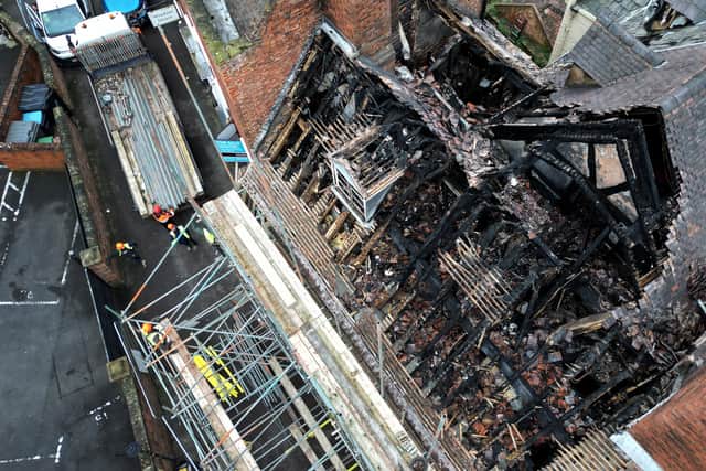 Aerial pictures at the scene of the fatal fire off Windsor Place, Shrewsbury