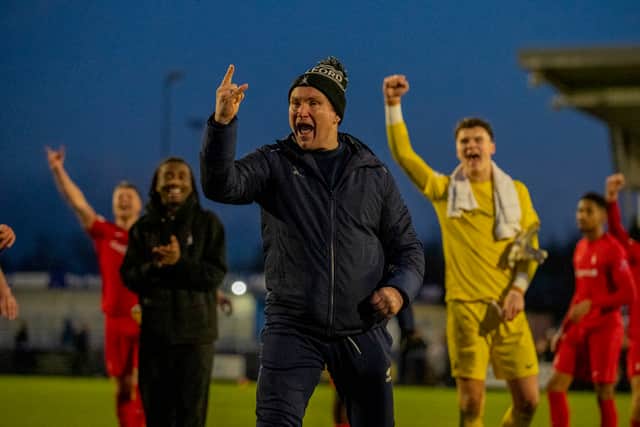 Kevin Wilkin celebrated a 2-1 victory over King's Lynn Town on Saturday. Pic: Kieran Stoddart
