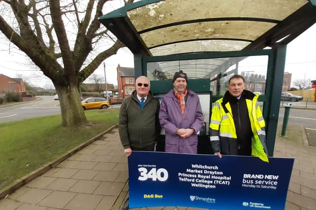 From left: Les Bell and Graham Turner (from Bus Users Shropshire) and Kevin Crawford (area manager at D&G Buses). Picture: LDRS