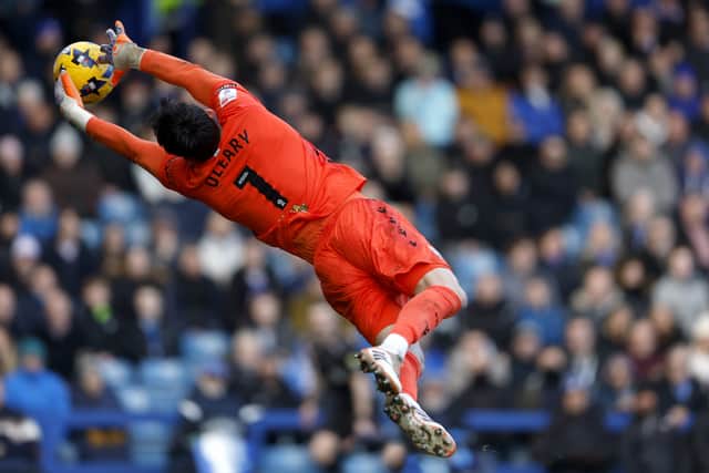 Max O'Leary kept more Pompey efforts at bay in a totally one-sided first half. (Photo by Adam Fradgley/West Bromwich Albion FC via Getty Images)