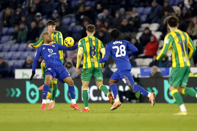 Albion in action at Leicester on Monday night (Photo by Adam Fradgley/West Bromwich Albion FC via Getty Images)