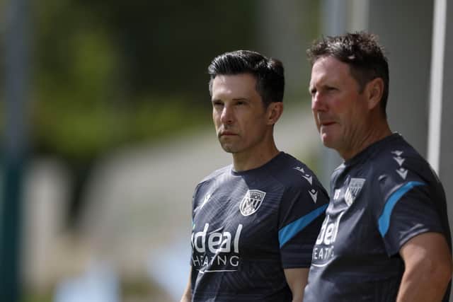 Tony Strudwick, Albion's director of medical, pictured right with club president Andrew Nestor. Strudwick was praised by Eric Ramsay at the latter's media conference. (Photo by Adam Fradgley/West Bromwich Albion FC via Getty Images)