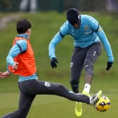 Alex Williams, left, back in Albion training last week as he competes with Samuel Iling-Junior. (Photo by Adam Fradgley/West Bromwich Albion FC via Getty Images)