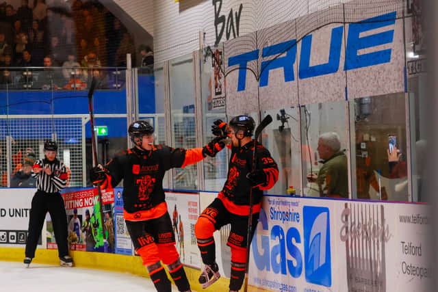 Louie Newell takes the congratulations after he gets Tigers on the board. Pic: Edward Bowen/eb photography