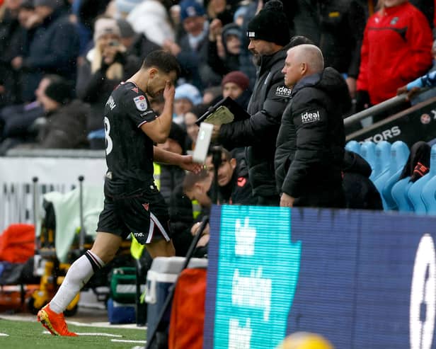 Jayson Molumby trudges off after his red card at Coventry. (Photo by Adam Fradgley/West Bromwich Albion FC via Getty Images)