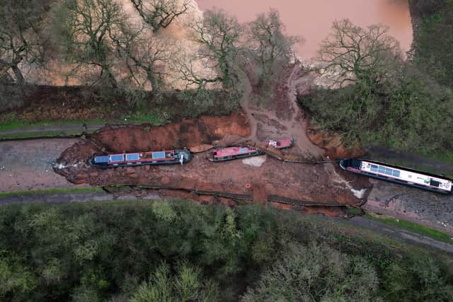The scene in Whitchurch after a huge sinkhole swallowed two narrowboats. Photo: Tim Thursfield
