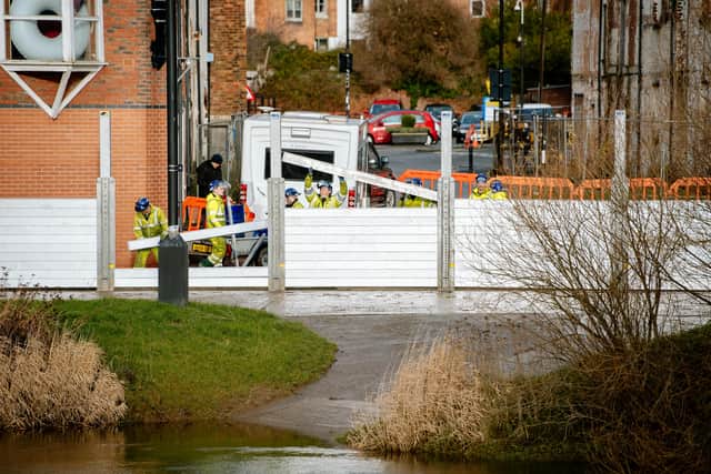 'Flood barriers up amid storm' - flood barriers went up at Frankwell Car Park in Shrewsbury, as Storm Claudia dumped almost a month's rain on the region in just one day.