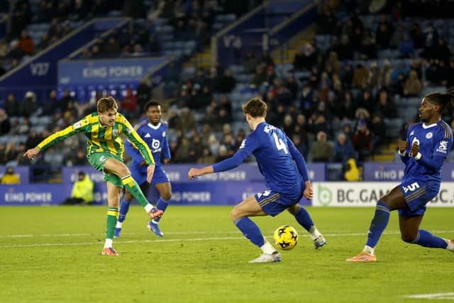 Isaac Price was denied by the post in the second half. (Photo by Adam Fradgley/West Bromwich Albion FC via Getty Images)