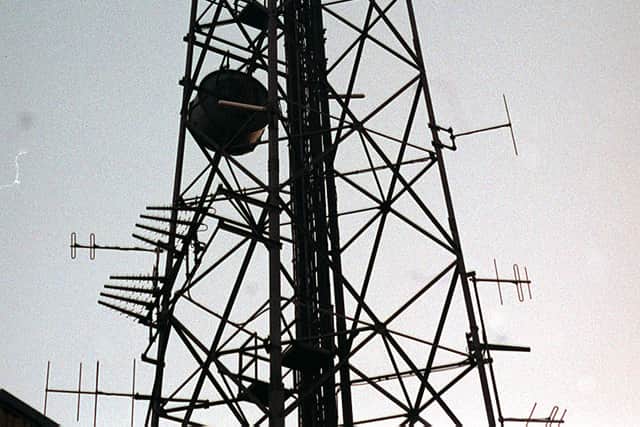 The Wrekin transmitter mast, pictured on December 7, 1999