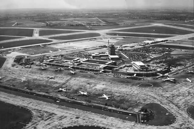 A 1950s overview of a rapidly expanding Heathrow, with no jets to be seen.