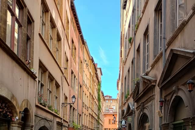 The narrow streets of Lyon's old town