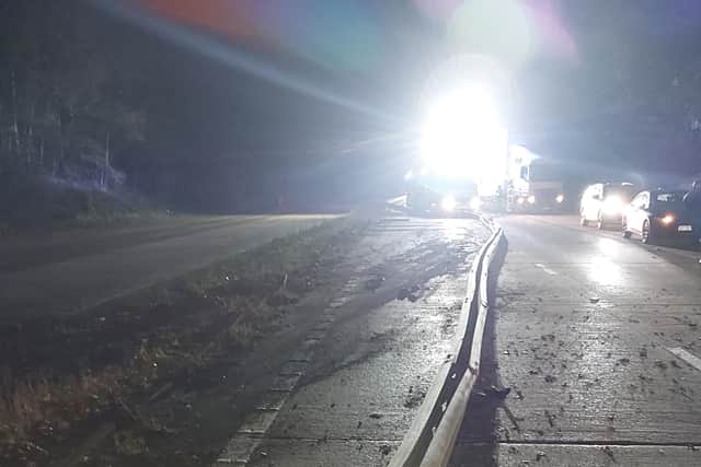 Considerable damage was caused to the central reservation barrier with some 60 posts needing repair, stretching along 150-200m of carriageway. Photo: National Highways
