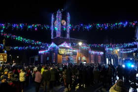 Kington last year in its Christmas finery as the lights shone and the snow glistened on the crowds. Image by Andy Compton