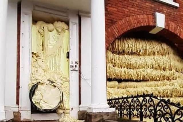 The foam filled the front door to the property.