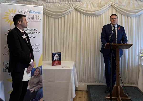 Health Secretary Wes Streeting, with Shaun Davies MP, speaking at the parliamentary event for Lingen Davies' Sunflower appeal