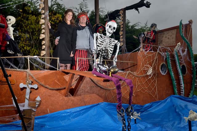 Craven Arms and a Halloween mega display at Meadow Road at one of the houses. Kerry and Rob Laban who live at the house.