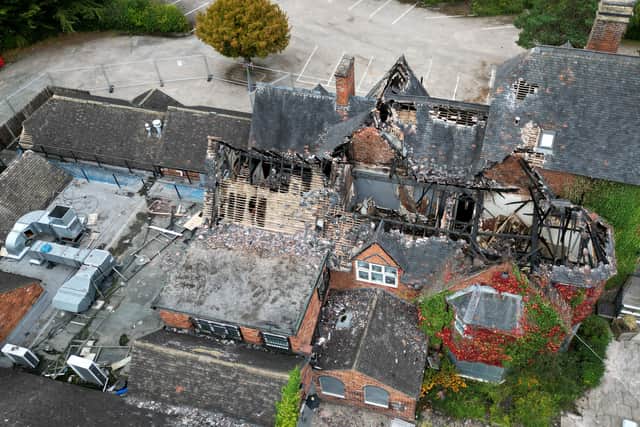 The fire-ravaged Oxon Priory pub.