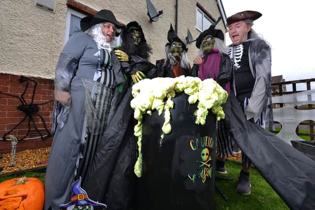 Craven Arms and a Halloween mega display at Meadow Road at one of the houses. Family members: Lyndsay Peters and Darren Bartlam.