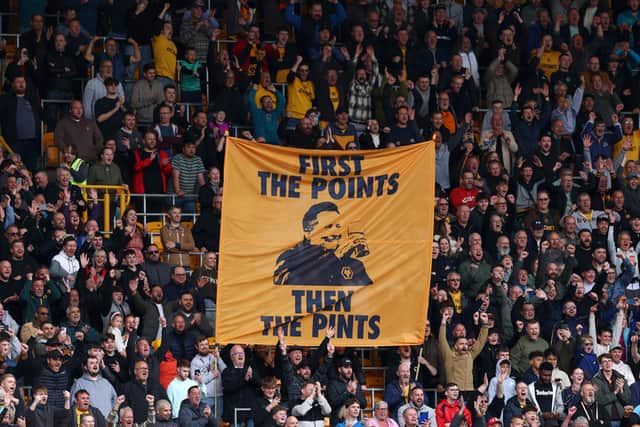 Wolves fans display a flag of manager Vitor Pereira. (Photo by Malcolm Couzens/Getty Images)