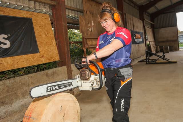 Lumberjill Rachel Ferrington in Herefordshire