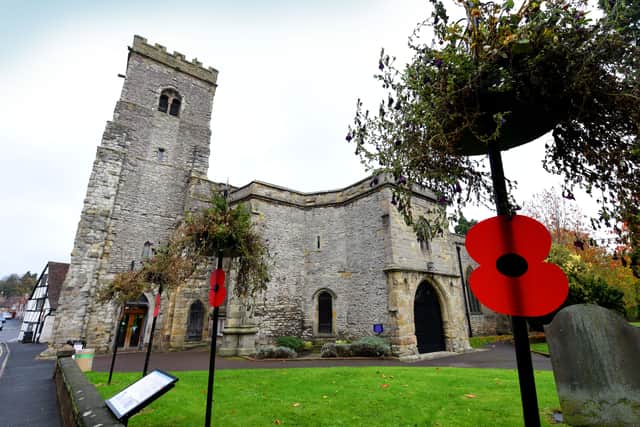 Outside Holy Trinity Church, Much Wenlock, 2018