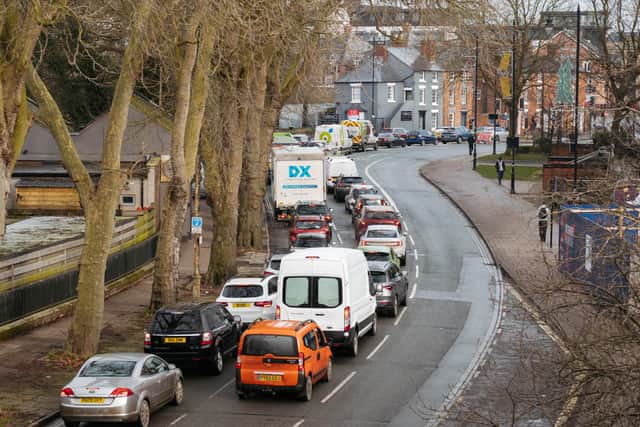Busy traffic in Shrewsbury due to the roadworks